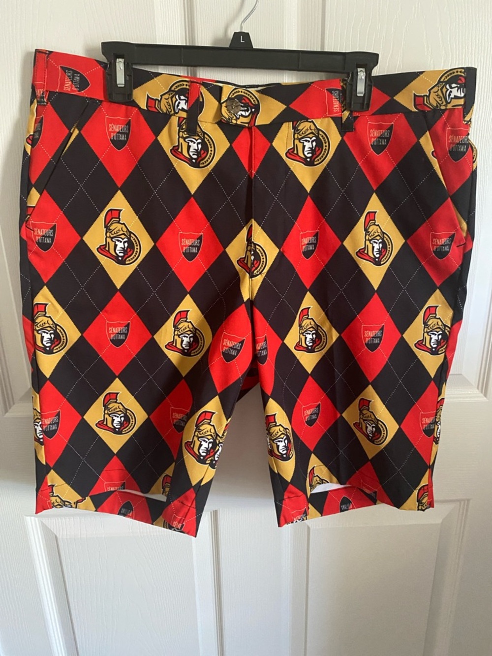 Loudmouth Ottawa Senators Argyle Logo Golfl Shorts - Red, Gold, Black